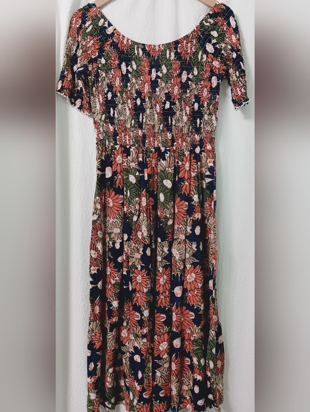 NATURAL LIFE Navy Maxi Dress with Orange Floral Print Size M - Picture 3 of 9